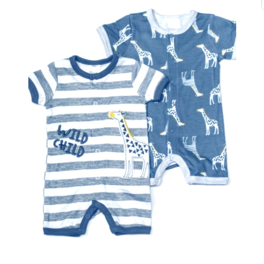 Little Me Baby Boy Giraffe 2pk Rompers 3m